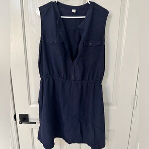 Button Front Sleeveless Navy Blue Dress